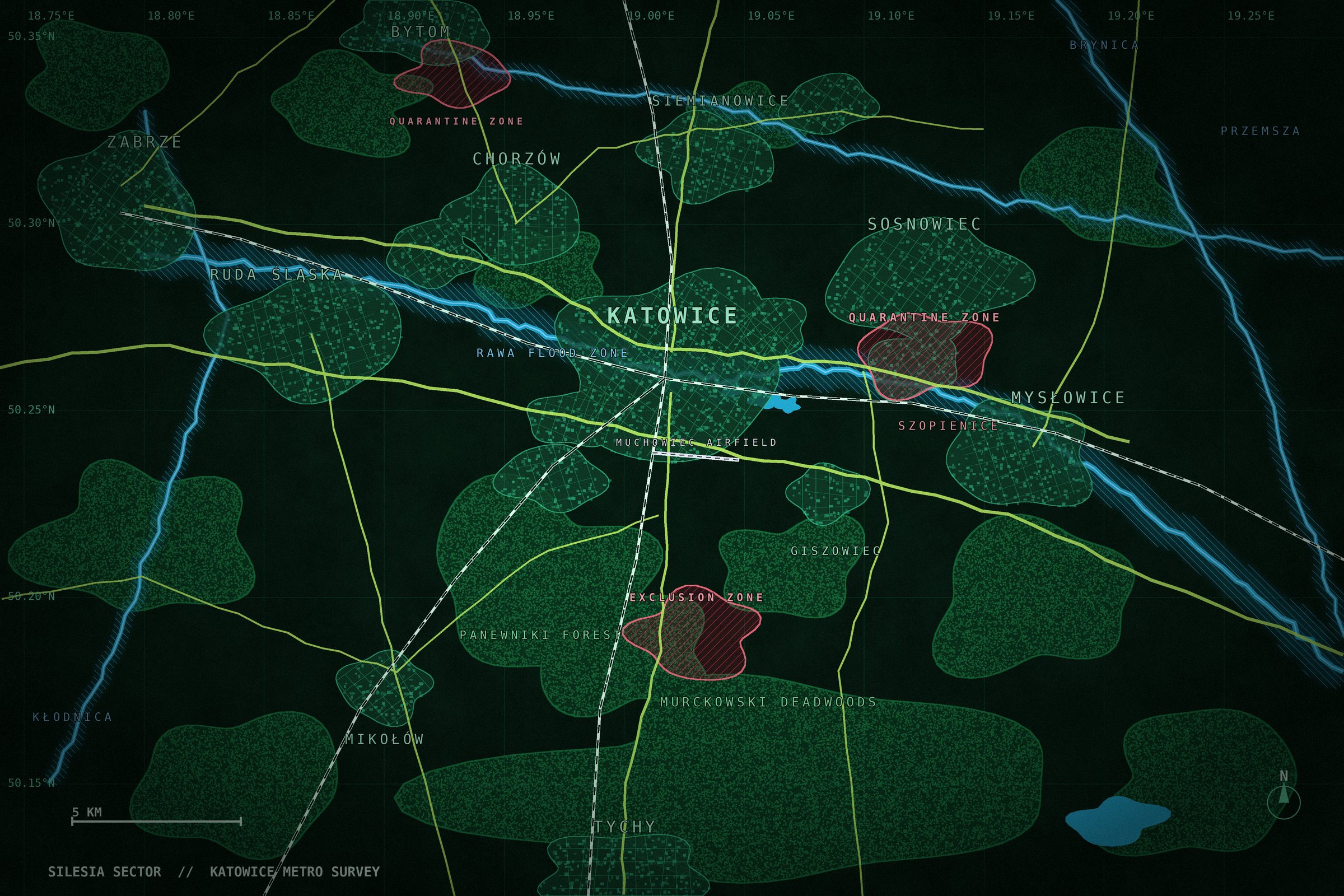 Map of the Silesia sector around Katowice